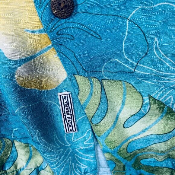 Three Palm Brand Shirt Mens XL Blue Silk Hawaiian Short Sleeve Button up Floral - Picture 5 of 12